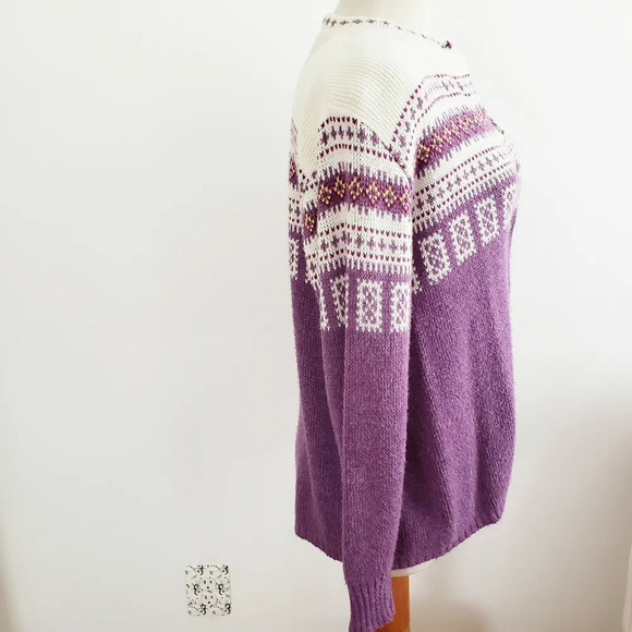 Vintage • Fair Isle Sweater • Icelandic Cardigan • Apres Ski • Medium - Picture 3 of 4